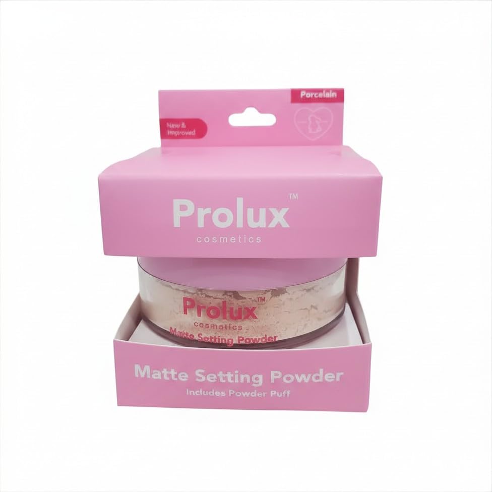 Prolux Matte Setting Powder with Powder Puff, Talc Free, Paraben Free, Face Powder, Porcelain