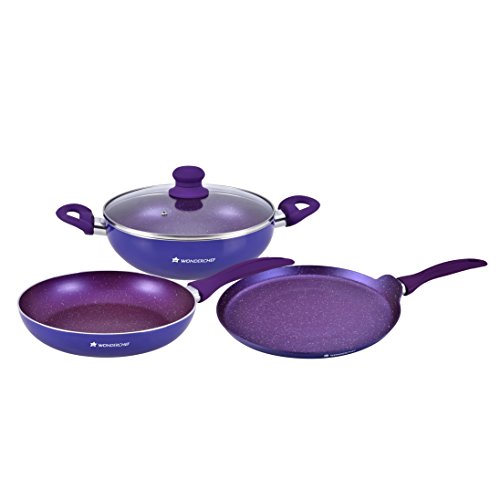 Wonderchef Blueberry Aluminium Nonstick Cookware Set, 4Pc, Blue