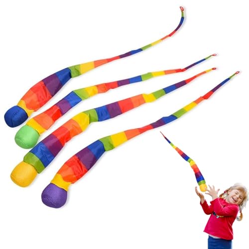 mohito Rainbow Tail Ball, 4Pcs Pelota Espuma con Cola, Pelotas de Juegos para Jardín, Sacos Arena Tela Ecológicos Fáciles Lanzar Meteor Ball, Cola de Captura Bola Escuela
