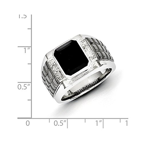 Size 11 Sterling Silver Diamond & Simulated Onyx Square Black Men's Ring #TOP3