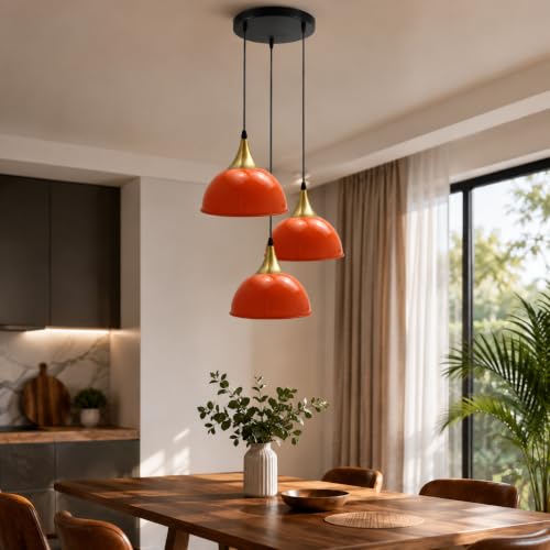 Image of LEDSone 3 Head Orange Dome E27 Metal Ceiling Pendant Light