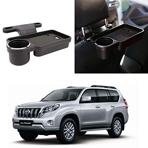 Image of Oshotto (FT-04) Foldable Car Auto Headrest Rear Back Seat Table Drink Food Cup Tray Holder Compatible with Toyota Land Cruiser Prado - Black