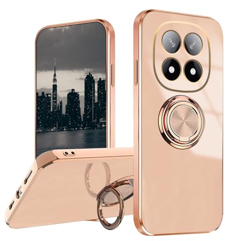 Hlgcokro for Xiaomi Redmi Note 14 Pro 5G Case with Magnetic Stand, Phone Case for Redmi Note 14 Pro 5G Silicone with Ring Holder Shockproof Fundas Slim Thin Luxury Plating Bumper Cover (Rosa)