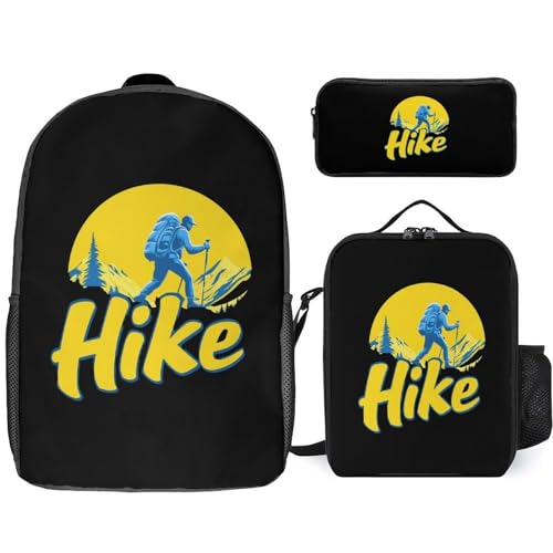Hikers Take A Hike Classic Backpack Lunch Bag Pencil Case 3 Piece Set Travel Daypack