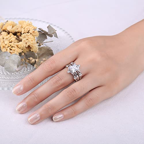 JewelryPalace Vintage Princess Cut 2ct Cubic Zirconia Solitaire Engagement Ring for Women, Classic 14K White Gold 925 Sterling Silver Promise Ring for her, Crown Enhancer Wedding Band Ring Bridal Sets4