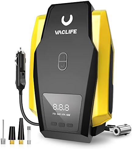 VacLife Air Compressor Tire Inflator, DC 12V Portable Air Compressor for Car Tires, Auto Tire Pump with LED Light, Digital Air Pump for Car Tires, Bicycles and Other Inflatables