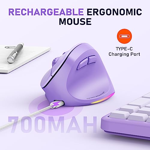 Image of MEETION Ergonomic Wireless Vertical Mouse, Rechargeable, Purple