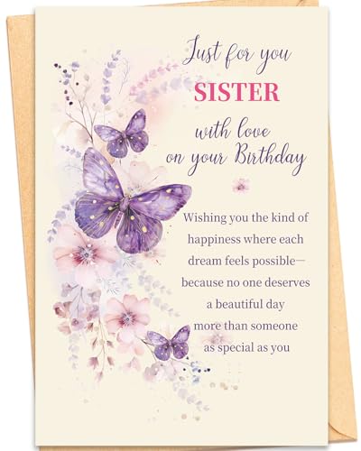 Mirelia Sister Birthday Card Happy Birthday Card For Sister From Sister Or Brother Premium Card With Sweet Inside Message 20.5 x 13.5 cm with Envelope