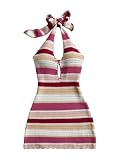 SOLY HUX Women's Striped Bodycon Halter Dress Sleeveless Cut Out Backless Beach Vacation Mini Knit Dresses Multicolor Striped Small