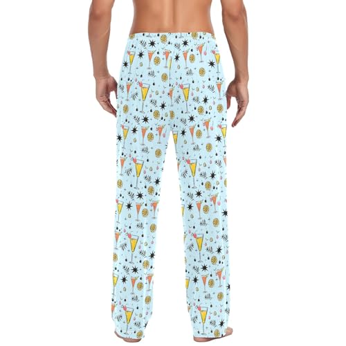 Mens Cotton Pajama Pants Sleep Lounge Pj Bottoms Sleepwear with Pockets Drawstring S Hand Drawn Juice3