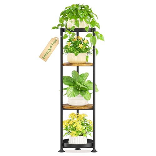 KMOTASUO 4 Tier Black Plant Stand Indoor for Large Tall Heavy Duty Planter, Multiple Sturdy Metal Flower Corner Rack for Narrow House Floor, Iron Vertical Level Round Orchi Holder Organizer, Modern