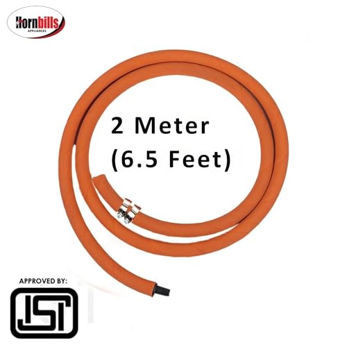 Image of Hornbills Gas Pipe 2 Meter with ISI Certified LPG Cylinder Hose Pipe Flame Resistant Fine Quality, Leak Proof, Rat bite-Proof, Crackproof Made with Reinforced Steel Wire 5 Years Warranty (with Clip)