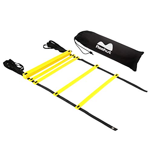 REEHUT Agility Ladder w/ Free User E-Book + Carry Bag - Speed Training Equipment (Yellow, 8 Rungs)