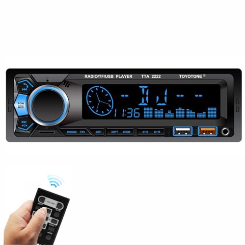 Image of TOYOTONE Universal Fit Single Din Car Stereo MP3 Music System with Remote, Bluetooth, One Touch to Receive Call (FM /AUX /USB /TF), Dual USB Ports (Music & Charging) SD Card Slot (TTA-2222BT)