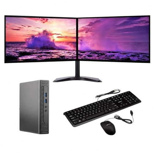 Image of COMPUCLEAR Complete 24” Dual Monitor Desktop PC Bundle - Mini PC, Intel Core i5, 8GB RAM, 256GB SSD, Windows 11, WiFi, Keyboard & Mouse (Renewed)