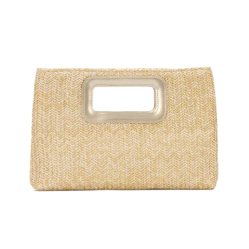 LHHMZ Damen Stroh Clutch Handtasche, Raffia Abendtasche, Sommer Strand Reisetaschen mit Kette