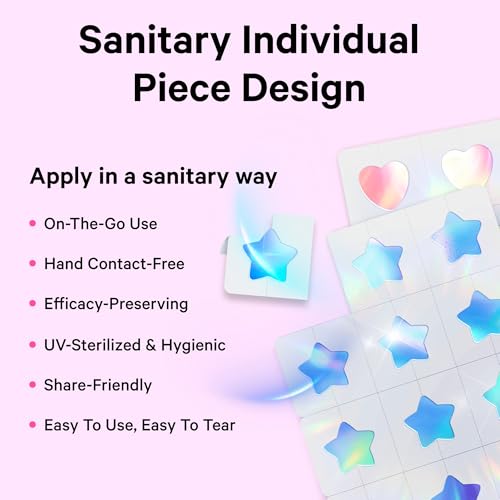 Image of Sosky Hologram Pimple Patches for Face, Hydrocolloid Acne Patches with Salicylic Acid, Cute Star Zit Stickers,Colorful Blemish Covers,48 Count Pink Moon Flower