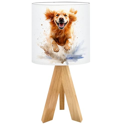RAINFALLARING Tripod Bedside Table Lamp for Bedroom Happy Golden Retriever