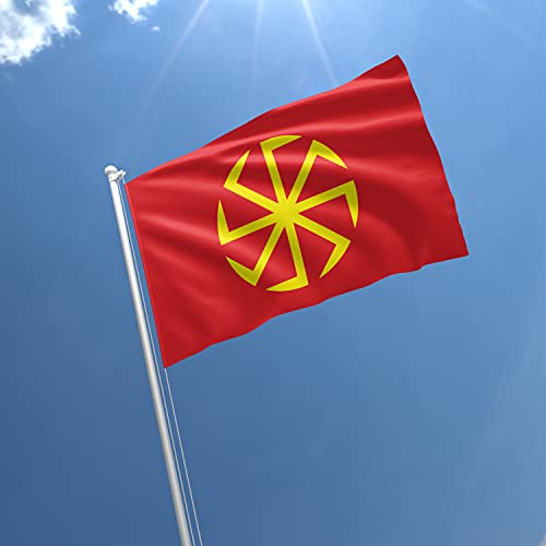 Vibrant Kolovrat Symbol Flag Banner 3x5 Feet - Durable Polyester with Brass Grommets, Double Stitched for Slavic Heritage Pride by Apedes - Image 3