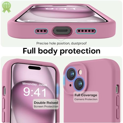 Image of LOVE 3000 Compatible with iPhone 15 Case, [Smooth Silicone Full Coverage Camera] [8ft Drop Protection], Soft Microfiber Lining Full Body Protective Case for iPhone 15 6.1 inch - Lavender Purple