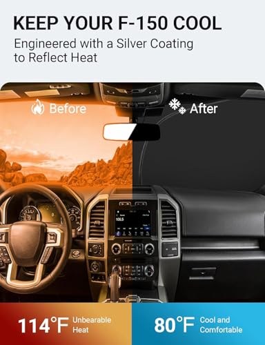Image of Proadsy 2026 Upgrade Windshield Sun Shade Custom Fit Ford F-150 F150 2021-2025 2026 4-Layer Foldable Front Sunshade Protector Sun Visor Blocks UV Rays Keep Car Cooler