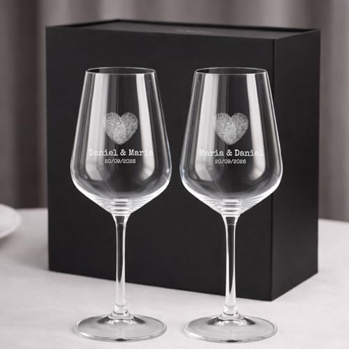 Wanapix | Pack 2 Verres à Vin Personnalisés | Boîte Cadeau Incluse | Verre à Vin en cristal gravés | Pack de Verres Vin en cristal Bohème personnalisables | Heart