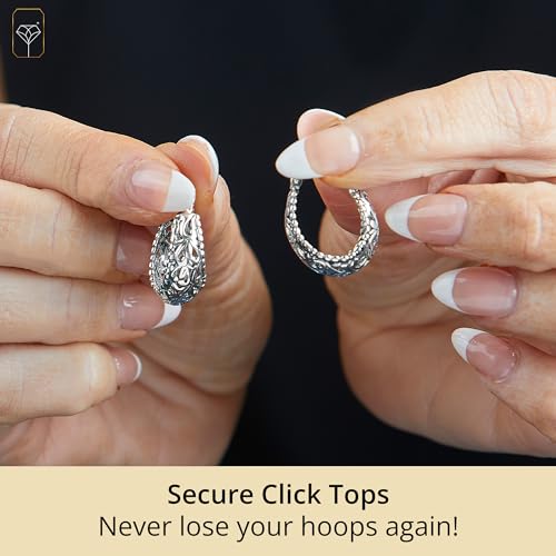 MAX + STONE Silver Filigree Earrings for Women with Click Tops | 925 Sterling Silver Earrings for Women with Anti-tarnishing Rhodium Plating | Sterling Silver Hoop Earrings3