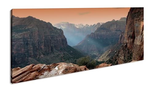 Paisaje del Parque Nacional de Sión panorámico 120 x 60 cm como lienzo, diseño listo enmarcado en marco de madera auténtica, impresión digital de alta calidad con marco