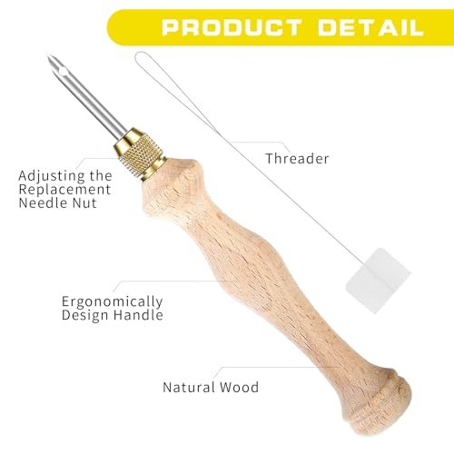 Kit de agulha de perfuração, 1 peça de ferramenta de agulha de perfuração de cabo de madeira 3 peças