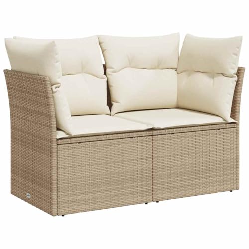 vidaXL Gartensofa mit Kissen 2-Sitzer, Sofa mit Staufach unter Sitzfläche, Terrassensofa mit abnehmbarem waschbarem Bezug, Gartenmöbel Terrassenmöbel, Beige Poly Rattan