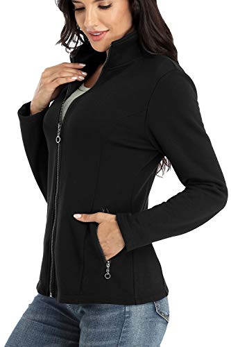Women's Full-zip Jacket Stand Collar Sweatshirt Hoodless Cotton Slim Fit Running Jackets with Pockets3