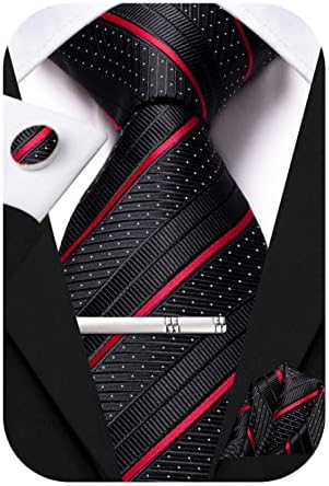 Hi-Tie Classic Mens Silk Ties Set 4 PCS Necktie Pocket Square Cufflinks Clip Pin Solid Strip Paisley Tie