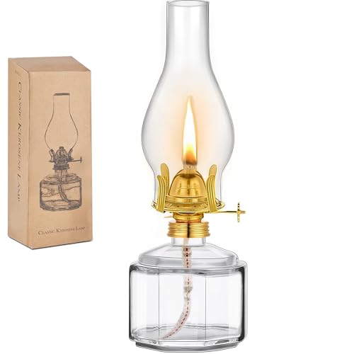 Houselden Large Glass Kerosene Oil Lamps, Lantern Vintage Oil Lamps for Indoor Use Decor Chamber, Hurricane Lamp, Home Lighting Clear Kerosene Lamp Lantern, Classic Vintage Glass. (A-02)