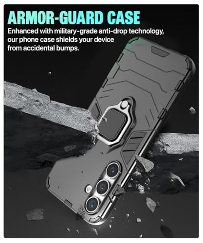Image of WOW IMAGINE Shock Proof Back Case Mobile Cover for Samsung Galaxy S24 5G | Back Cover Case (Tough Armor | Hybrid PC + TPU | Ring Holder & in-Built Kickstand | Black)