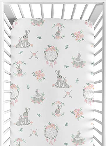 Image of Sweet Jojo Designs Fitted Baby Crib Sheets (Woodland Boho Floral) for Girls, Infant Nursery, Toddler Room - Standard Size (Shabby Chic, Bunny, Dream Catcher, Arrow, Watercolor Rose, Flower, Pink/Grey)