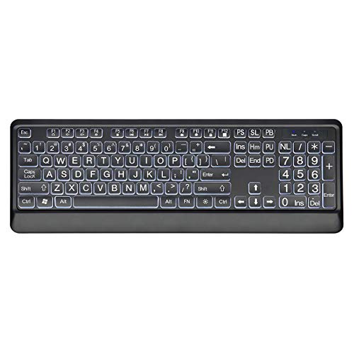 HDE Large Print Computer Keyboard LED Backlight Wired USB High Contrast Black Keycaps