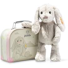 Steiff Hoppie Rabbit in Suitcase 10 inch light grey, Soft Cuddly Friends, Plush Bunny, floppy ears and safety eyes, Stuffed Animal for cuddling and playing, made of cuddly soft plush, machine washable