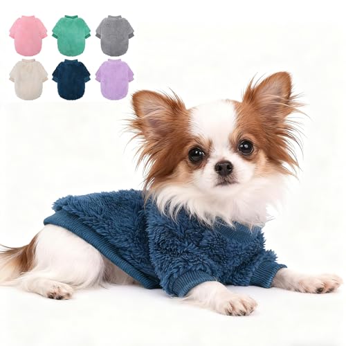 Dog Sweater for Small Dogs Girl Boy, Winter Fleece Teacup Dog Sweaters, Cute Puppy Clothes Warm Soft Pet Outfit Apparel (Nave Blue, XX-Small)