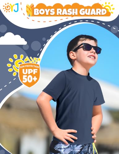 Image of Boys Rash Guard Short Sleeve Swim Shirt UPF+ 50 Rashguard for Toddler Teens Water Sun Shirts Swim Wear Quick Dry