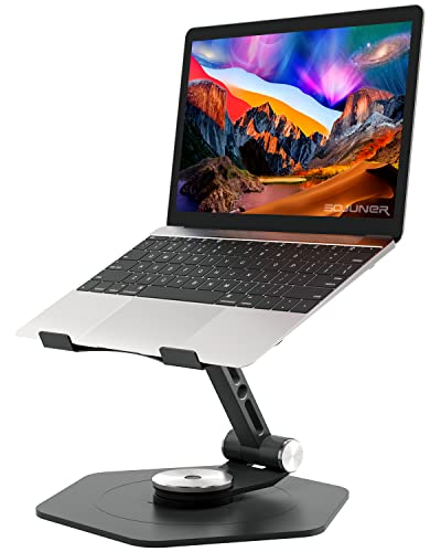 SOJUNER Swivel Adjustable Laptop Stand, 360Â° Rotating of Aluminum Laptop Stand for Desk, Laptop Riser with Mechanical Sound, Laptop Computer Stand Compatible with 10-16 inch Laptop, Gray