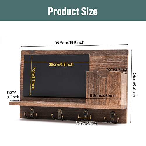 Nukied Key Holder For Wall Decorative, Mail Organizer Wall Mount With 4 Double Key Hooks And Message Board, Rustic Wooden Key And Mail Holder For Wall, Home Decor For Entryway, Hallway, Brown #TOP7