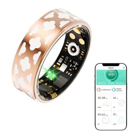 MERNEUO Smart Ring, Sleep Tracker Ring with Calories/Heart Rate/Blood Oxygen/Blood Pressure/Sleep Monitoring, IP68 Waterproof Step Tracker Ring with Enamel Crafted (Size 12 Cover