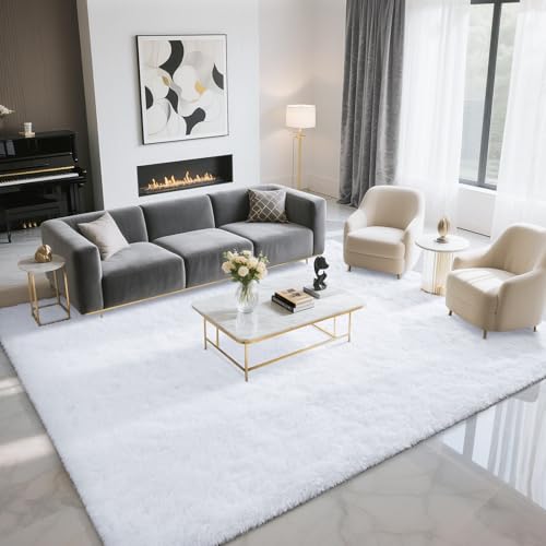 BENRON Fluffy Area Rugs for Living Room Bedroom 5x8 Washable, White