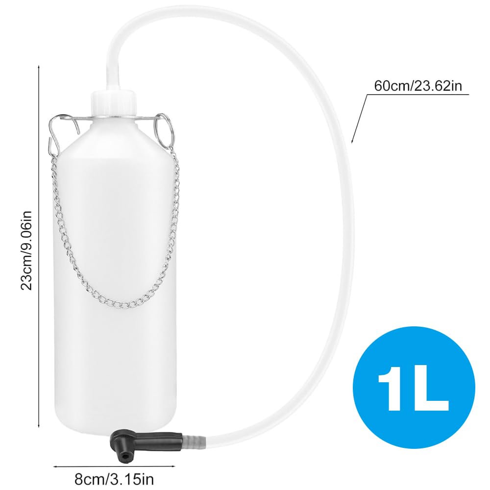 1 l zbiornik płynu hamulcowego z wężem 60 cm i gumowym adapterem, urządzenie do odpowietrzania hamulców, wymiana oleju hamulcowego, odpowietrzacz hamulców