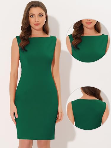 Image of Allegra K Sheath Dress for Women's Business Teacher Sleeveless Boat Neck Dressy Casual Office Dresses
