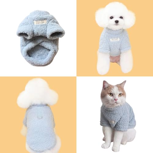 2 Stück Fleece Hundepullover für Kleine Hunde und Katzen, Warme Leichte Welpen Hunde Sweater, Haustier Herbst Winter Pullover Bekleidung (Orange+Blau, S)