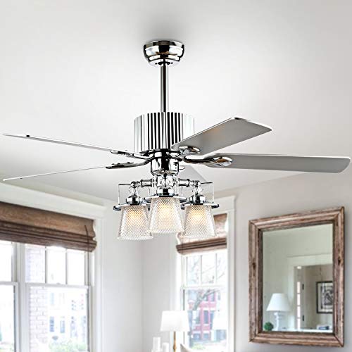 Cheap Safavieh CLF1000A Parlin 3-Light Silver/White Maple Reversible Blades 52 3-Speed Remote (LED Bulbs Included) Ceiling Fan, 52 x 52 x 26, Chrome