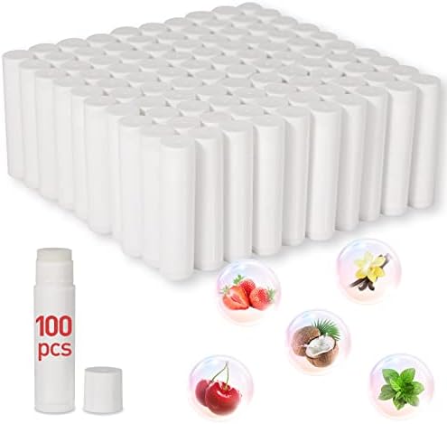 100 Pack Unlabeled Lip Balm, Blank Tube for Custom Labels, 5 Flavors