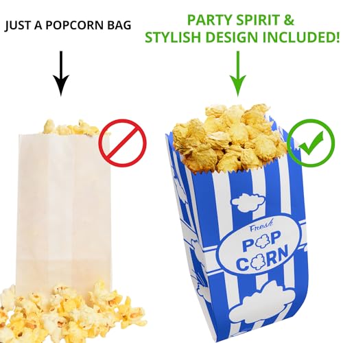 Image of CUSINIUM 1oz Royal Blue Paper Popcorn Bags (100-pack) - Carnival Theme - Customizable