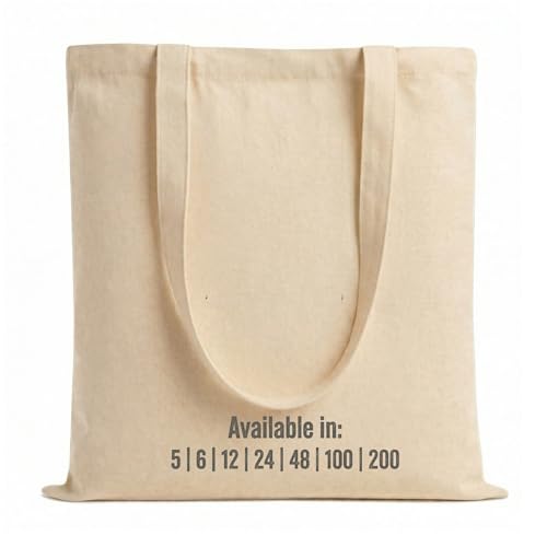 Salt Earth Cotton Canvas Tote Bag (Pack of 5, Natural), Reusable Grocery Bags, Shopping Bags for Groceries, Beach Bag, Totes for Storage, Travel Tote